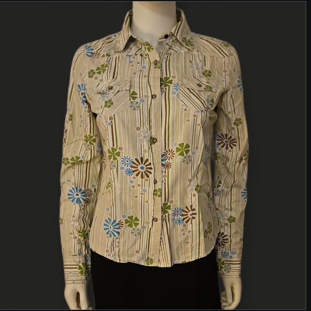 Fossil Floral Mod Coquette Snap Button Western Ro… - image 1